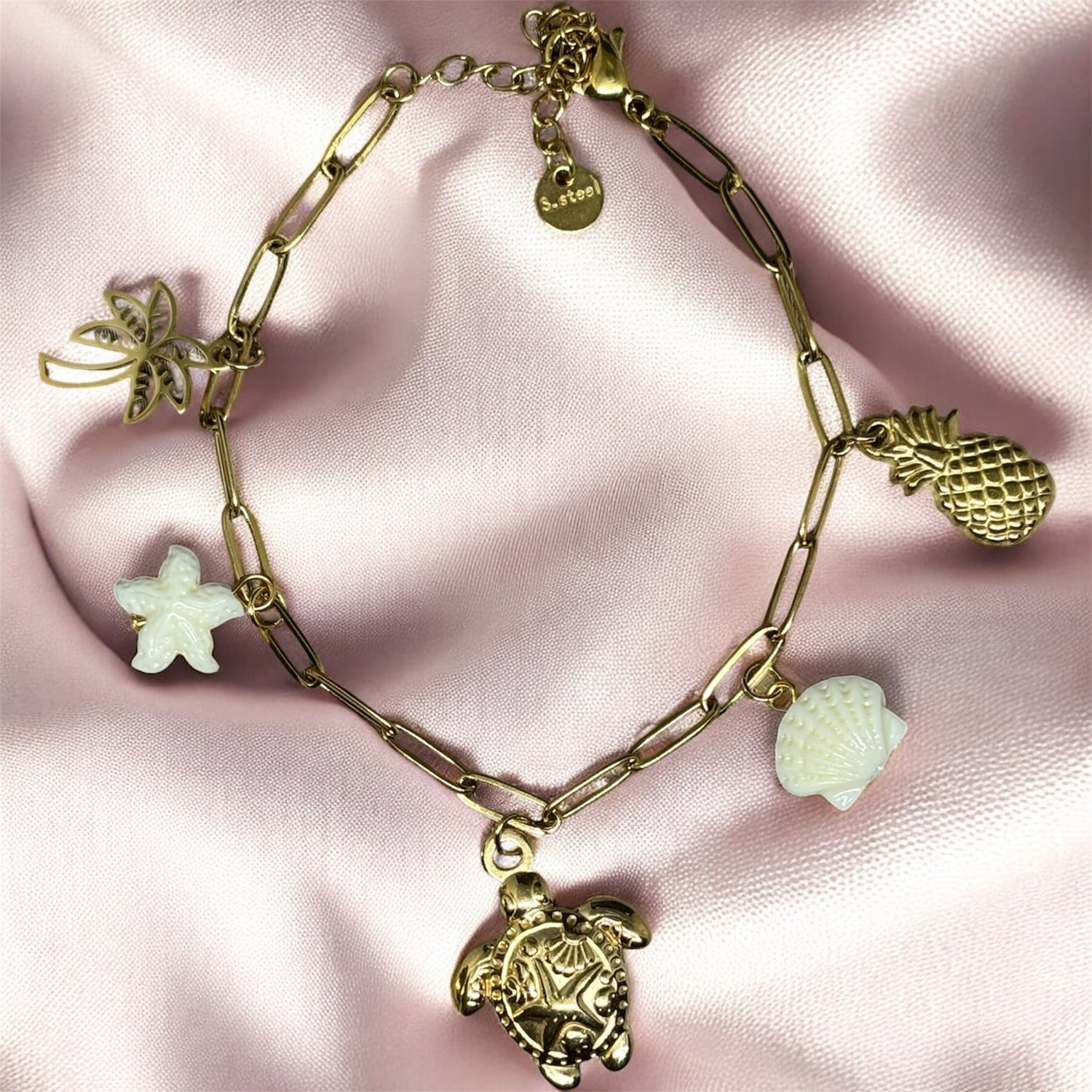Bracelet charms tortue et coquillages